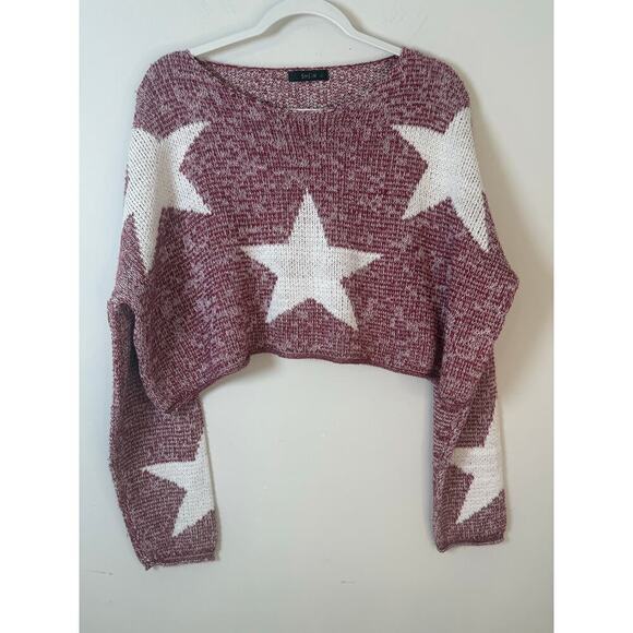 SHEIN Sweaters - SHEIN Maroon White Star Knit Cropped Sweater Size L